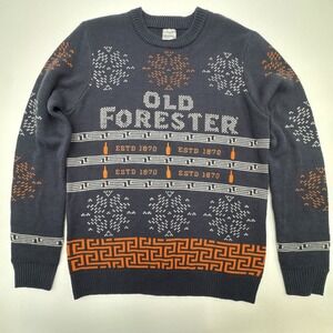 Old Forester Bourbon Ugly Christmas Sweater Navy Blue Orange White Size Large